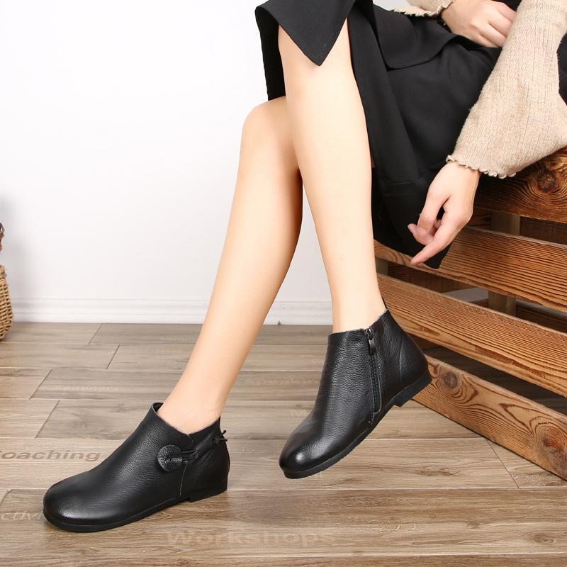 Bottes Martin En Cuir À Fond Plat Pour Femme