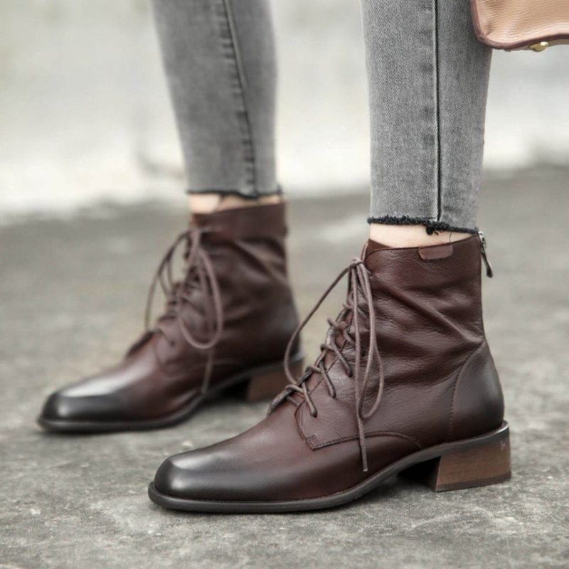 Bottes Martin En Cuir Simples À Lacets Pour Femmes