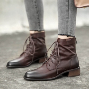 Bottes Martin En Cuir Simples À Lacets Pour Femmes