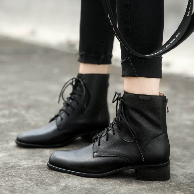 Bottes Martin En Cuir Simples À Lacets Pour Femmes