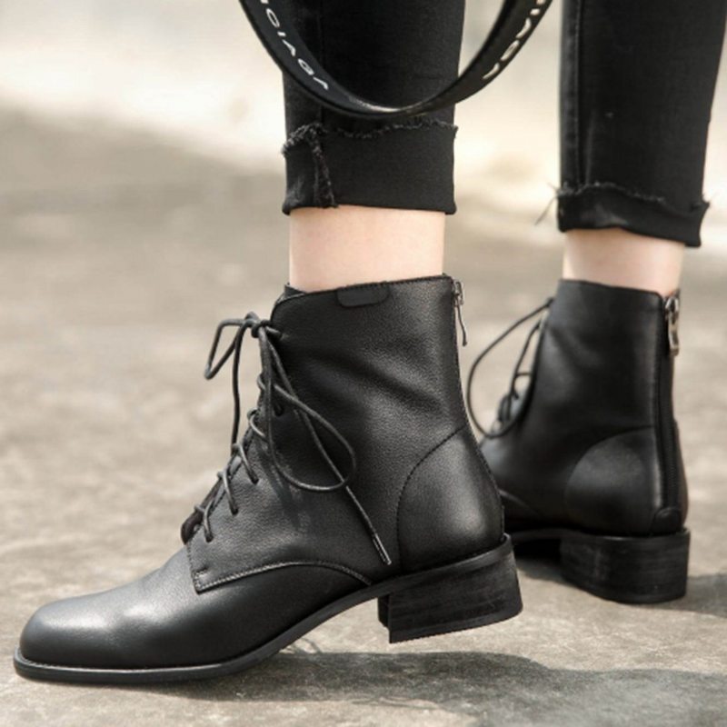 Bottes Martin En Cuir Simples À Lacets Pour Femmes