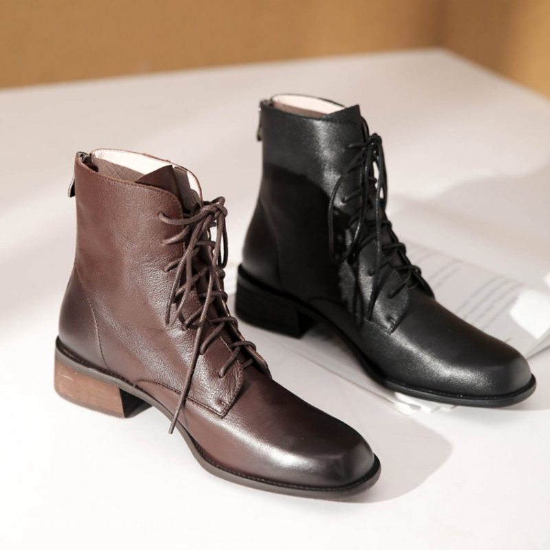 Bottes Martin En Cuir Simples À Lacets Pour Femmes