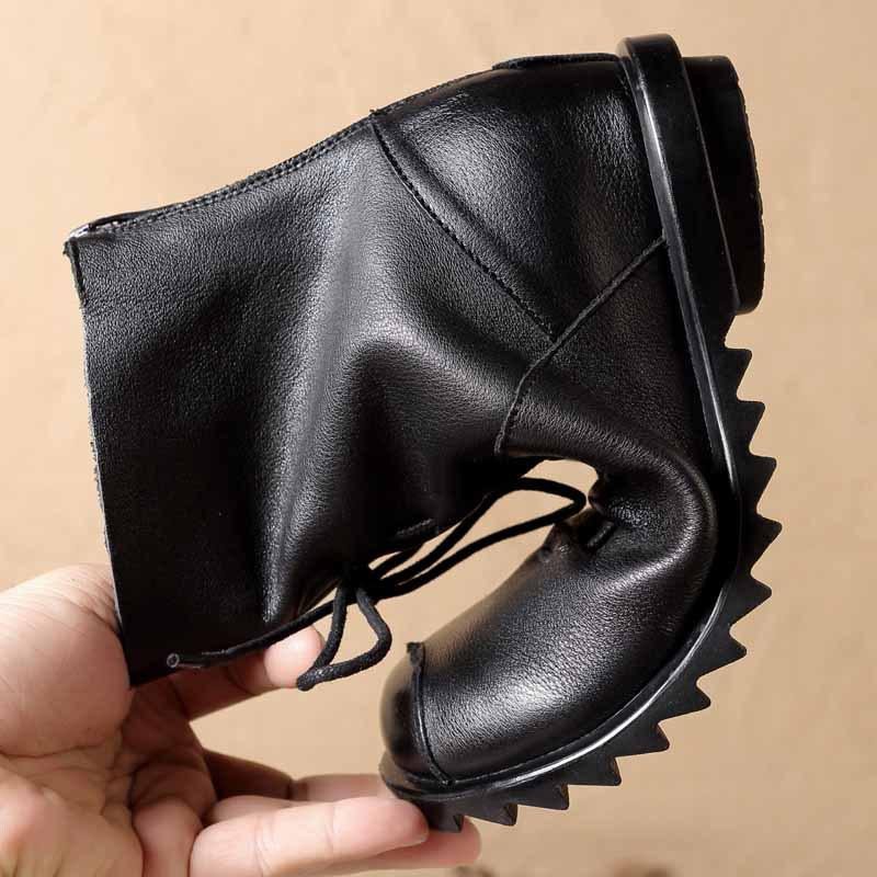 Bottes Martin En Cuir À Talons Bas Et Fermeture Éclair Pour Femmes