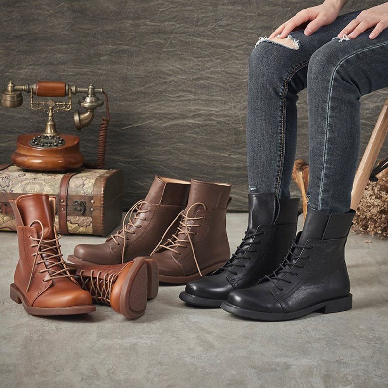 Bottes Martin Pour Femmes À La Mode Plate D'automne