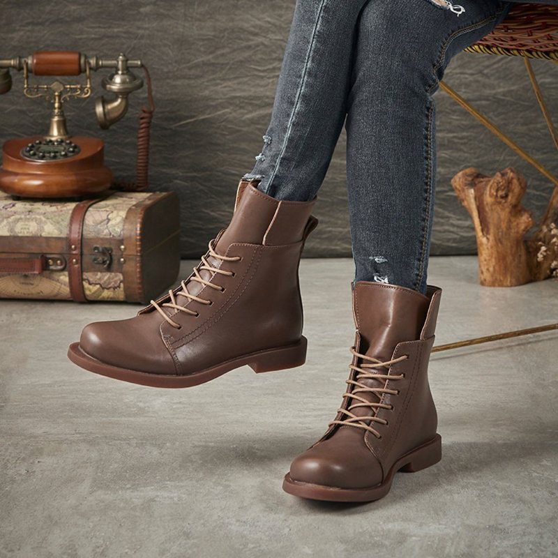 Bottes Martin Pour Femmes À La Mode Plate D'automne