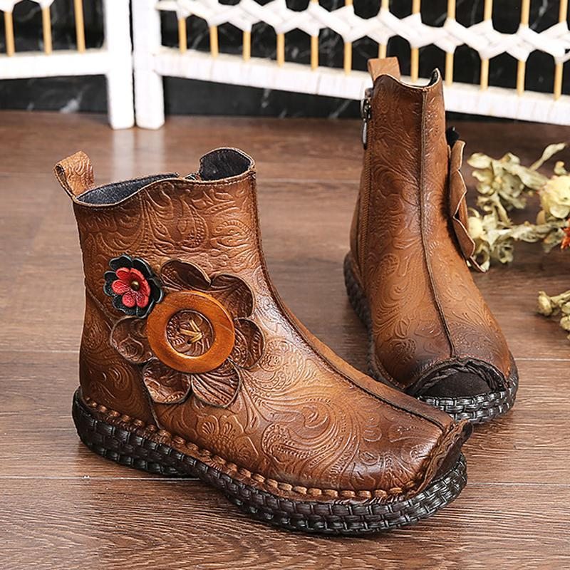 Bottes Plates Confortables À Fleurs De Style National