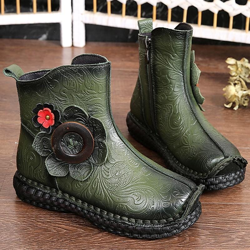 Bottes Plates Confortables À Fleurs De Style National