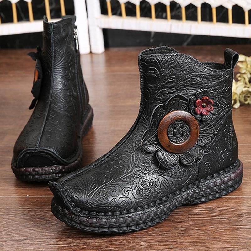 Bottes Plates Confortables À Fleurs De Style National