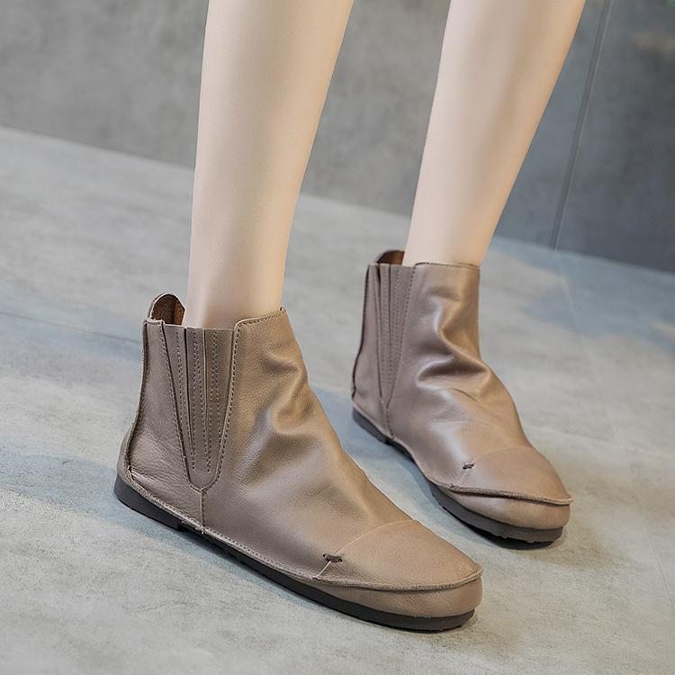 Bottes Plates En Cuir Rétro Sauvage Printemps Et Automne Pour Femmes