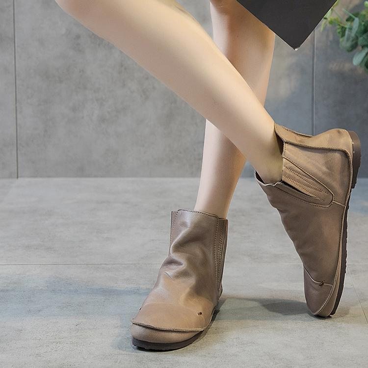 Bottes Plates En Cuir Rétro Sauvage Printemps Et Automne Pour Femmes