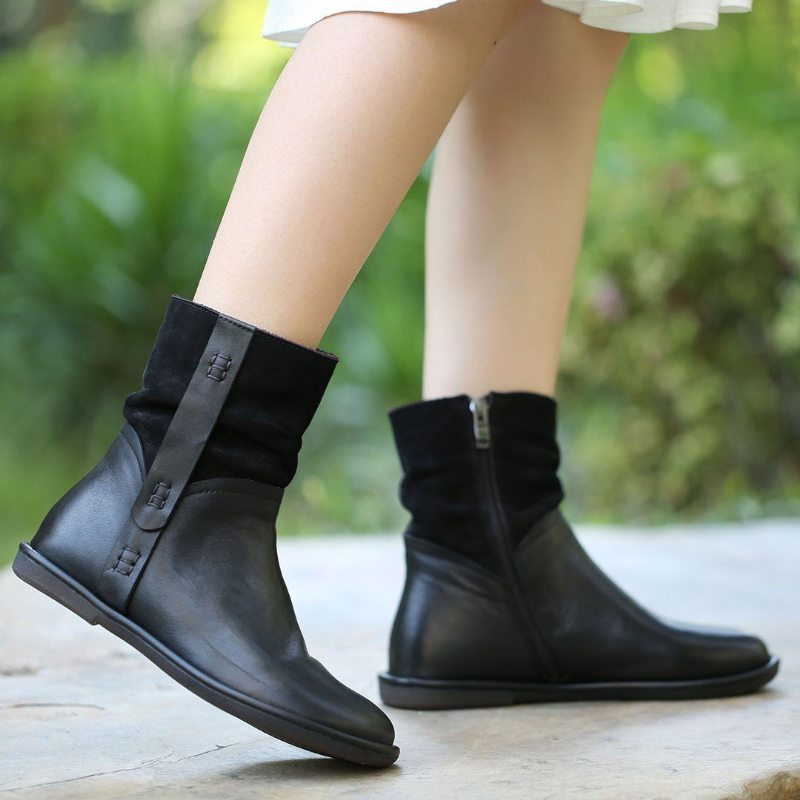 Bottes Rétro Pour Femmes En Cuir Solide Faites À La Main