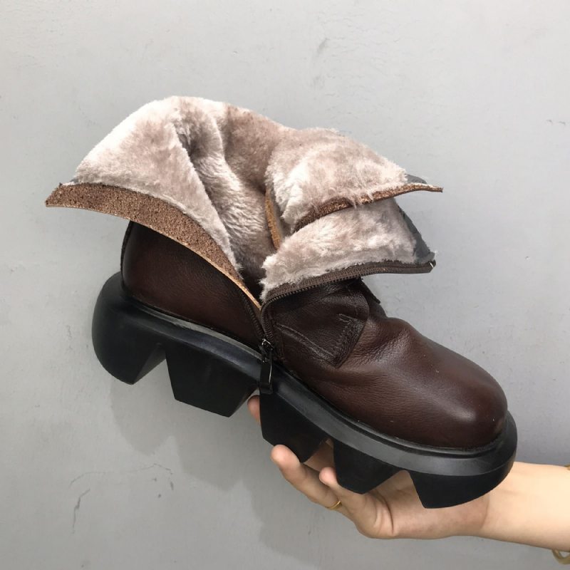 Bottes À Semelles Épaisses En Cuir D'automne Et D'hiver