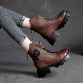 Bottes Simples Compensées En Cuir Rétro Pour Femmes