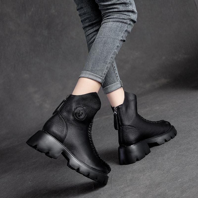 Bottes Simples Compensées En Cuir Rétro Pour Femmes