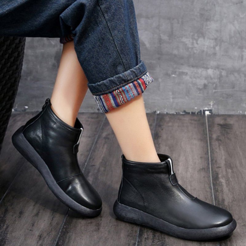 Bottes Simples Essentielles En Cuir Solide Pour Femmes 34-41