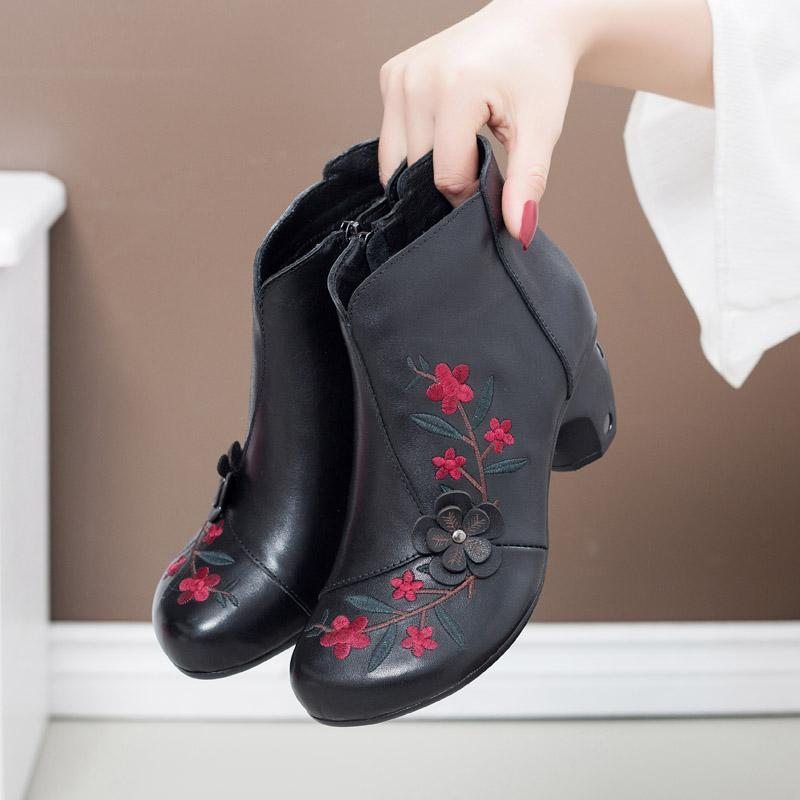 Bottes À Talons Hauts Pour Femmes Brodées À La Main D'automne Et D'hiver