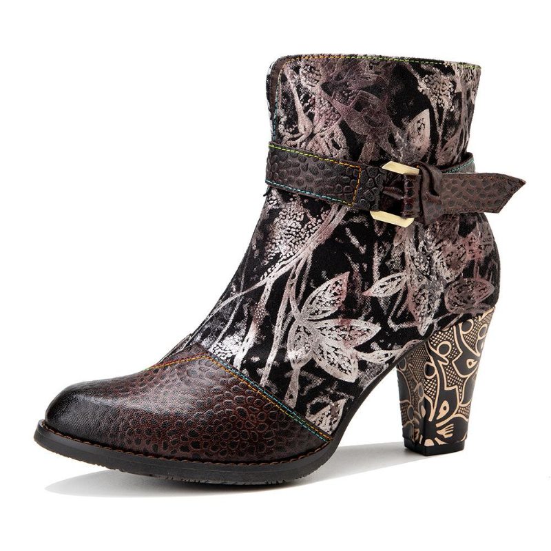 Bottes À Talons Hauts À Imprimé Floral Rétro Automne-hiver