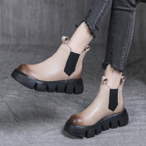 Bottes À Tête Ronde En Cuir Rétro Pour Femmes