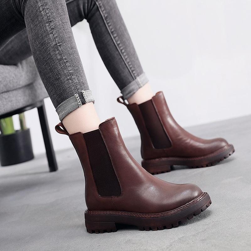 Bottines Compensées En Cuir Élastique Automne Hiver