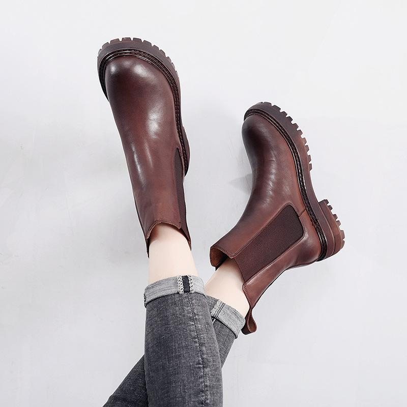 Bottines Compensées En Cuir Élastique Automne Hiver