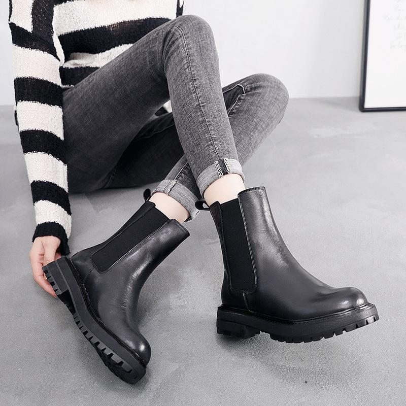 Bottines Compensées En Cuir Élastique Automne Hiver