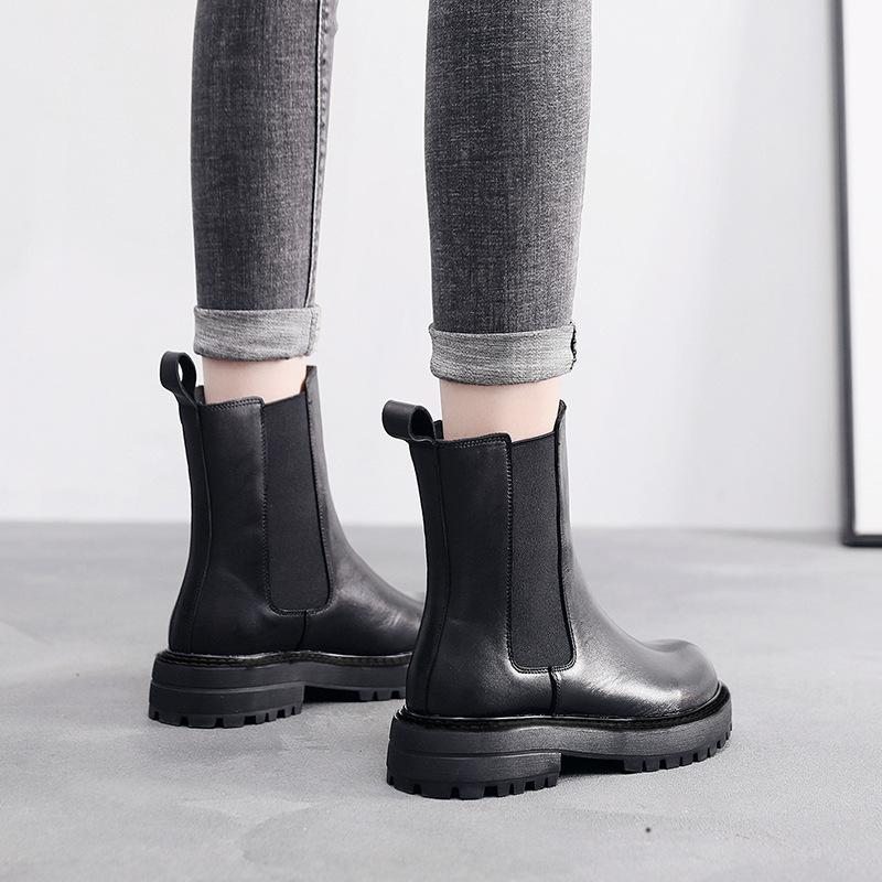 Bottines Compensées En Cuir Élastique Automne Hiver