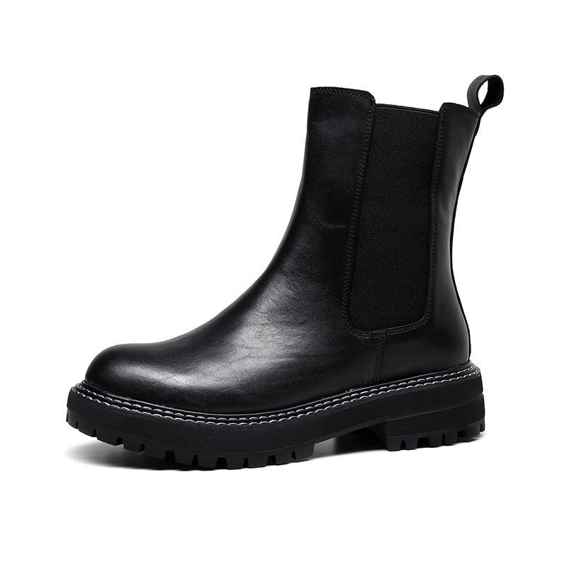 Bottines Compensées En Cuir Élastique Automne Hiver