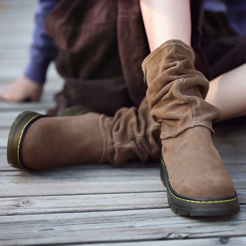 Bottines Confortables Martin Froncées En Cuir Suédé