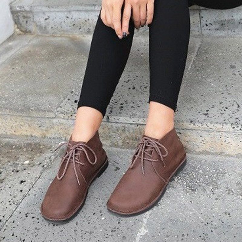 Bottines En Cuir D'automne À Fond Souple Faites À La Main Pour Femmes