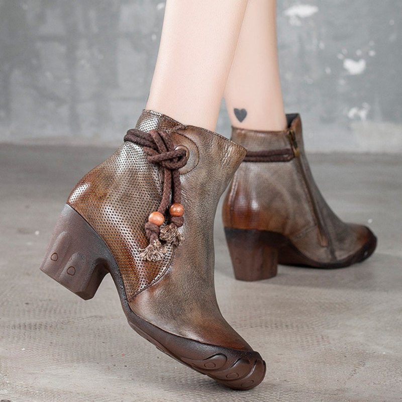 Bottines En Cuir Avec Ceintures