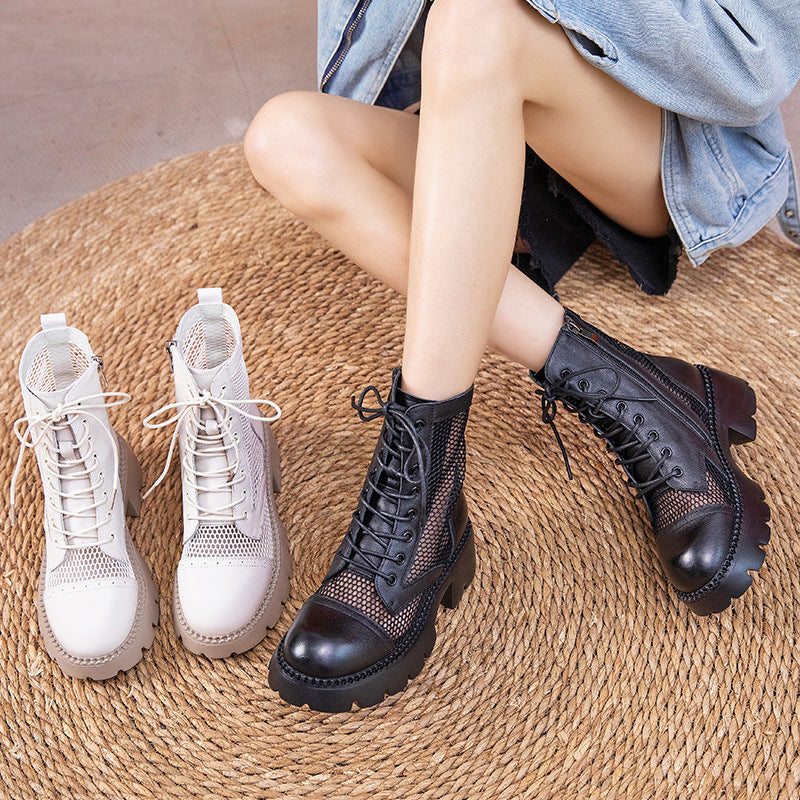 Bottines En Cuir Creuses Vintage Pour Femmes