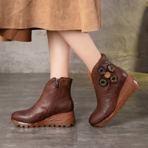 Bottines En Cuir Pour Femmes Bottes Rétro À Plateforme