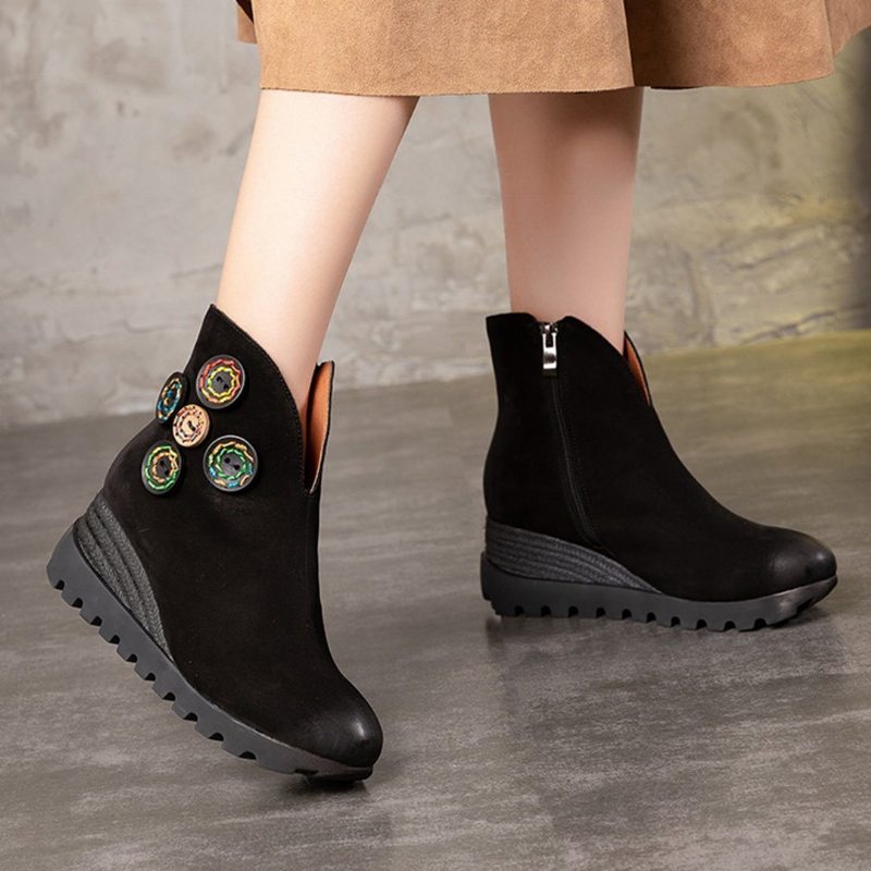 Bottines En Cuir Pour Femmes Bottes Rétro À Plateforme