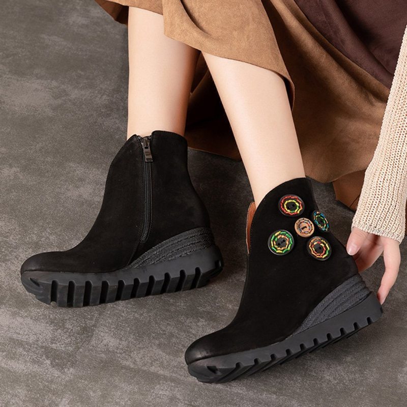 Bottines En Cuir Pour Femmes Bottes Rétro À Plateforme