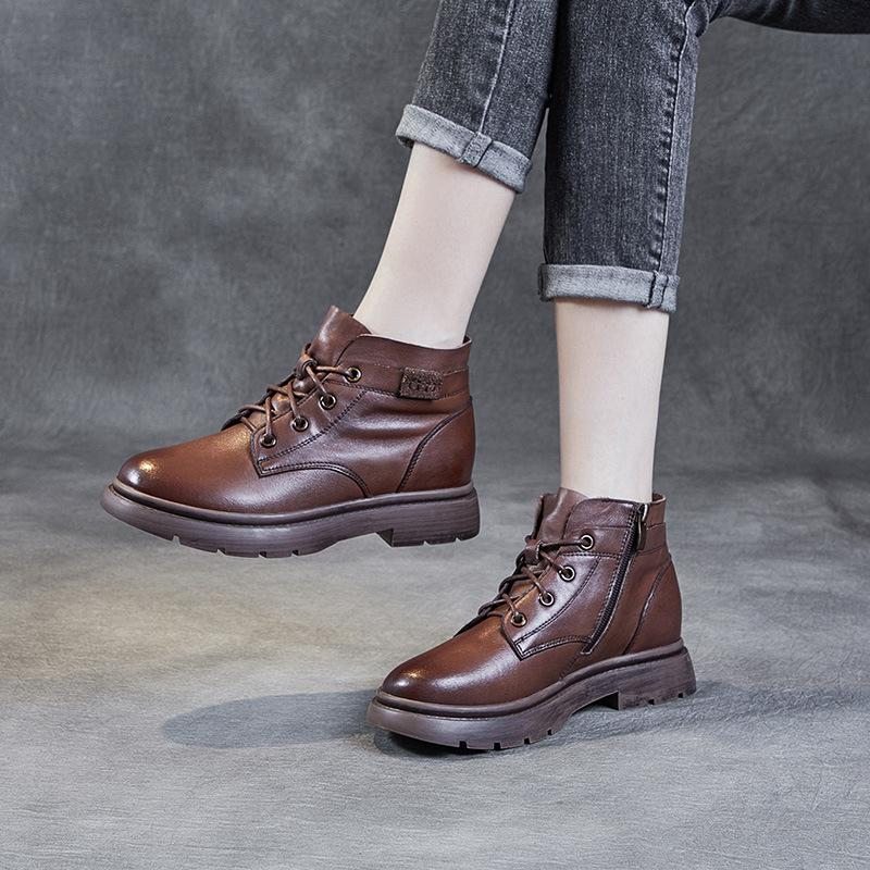 Bottines En Cuir À La Mode Rétro Automne-hiver