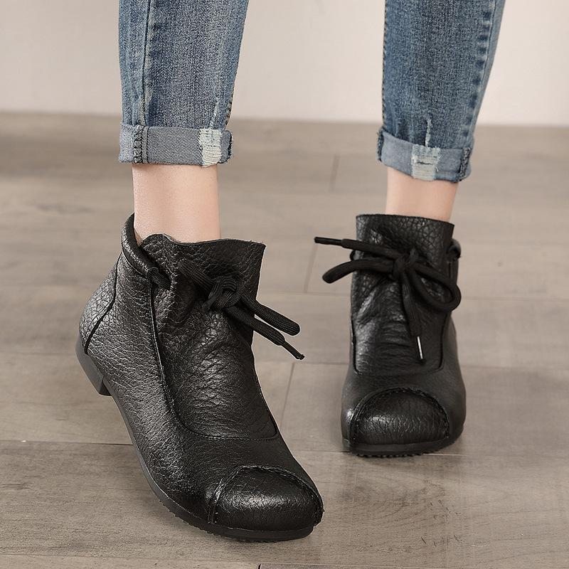 Bottines En Cuir Plates Rétro Automne-hiver