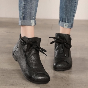 Bottines En Cuir Plates Rétro Automne-hiver