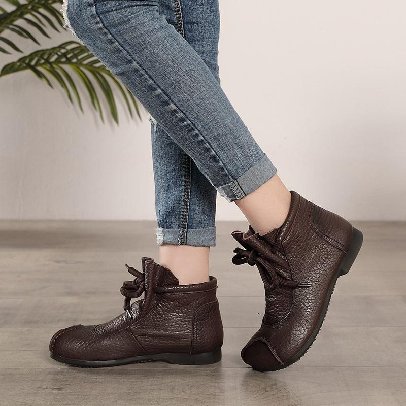 Bottines En Cuir Plates Rétro Automne-hiver