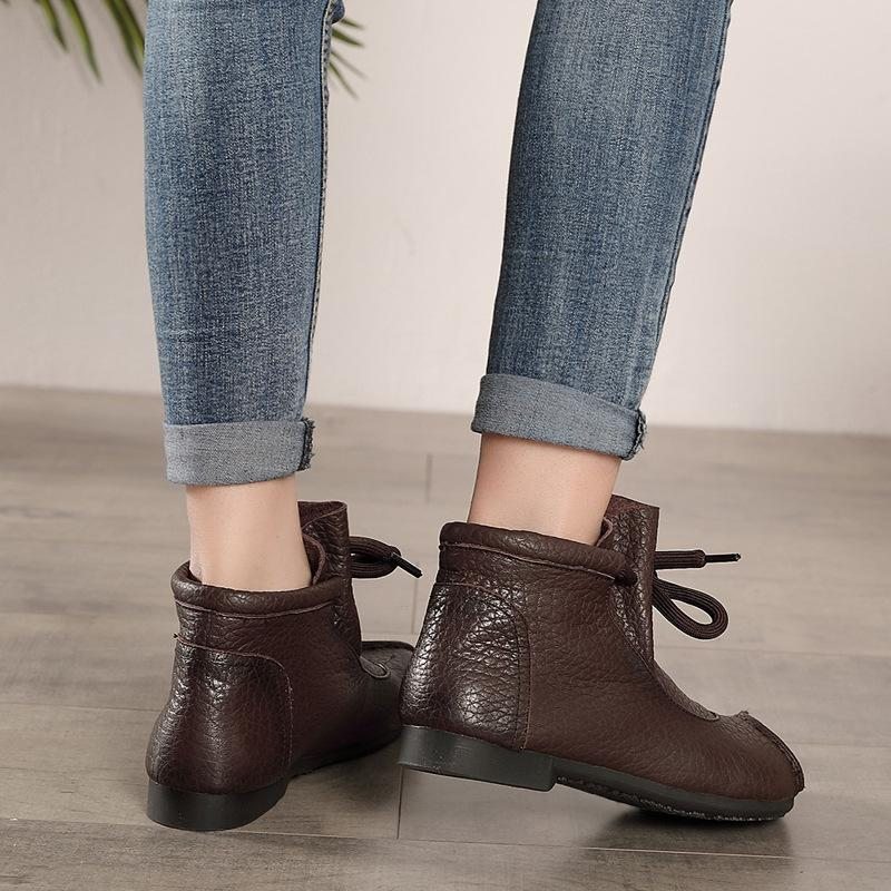 Bottines En Cuir Plates Rétro Automne-hiver