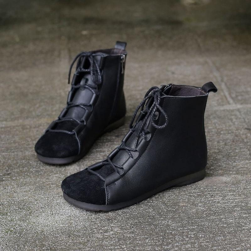 Bottines En Cuir Rétro