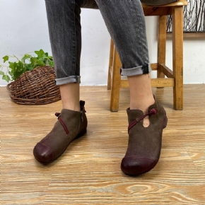 Bottines En Cuir À Tête Ronde