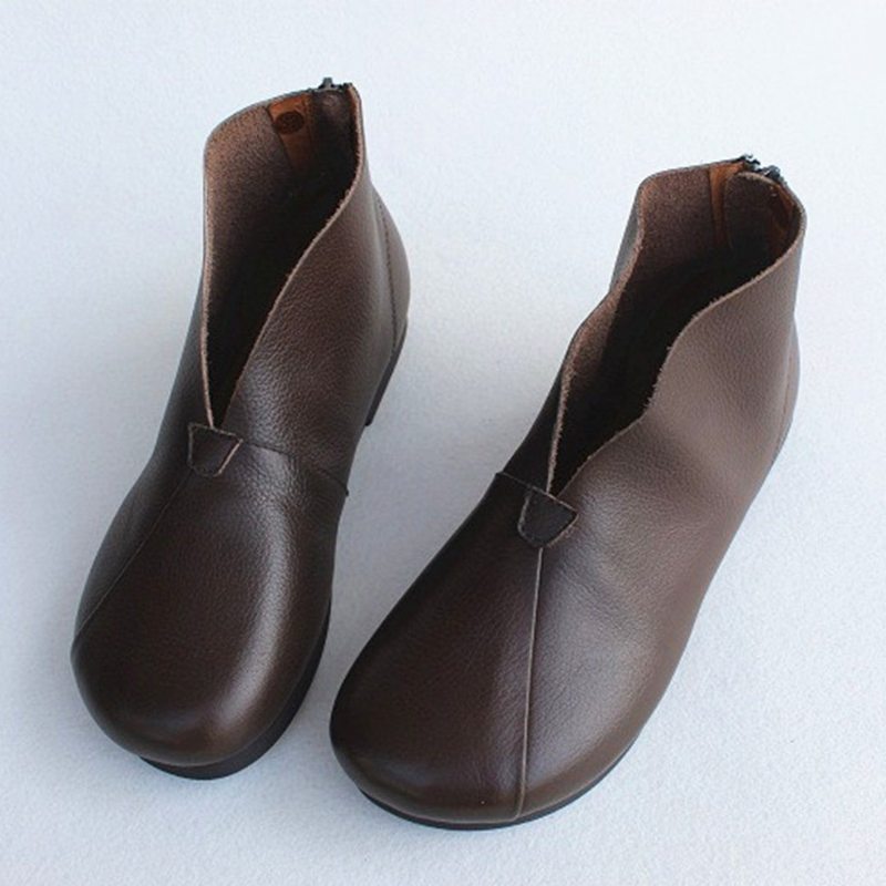 Bottines En Cuir Zippées À L'arrière