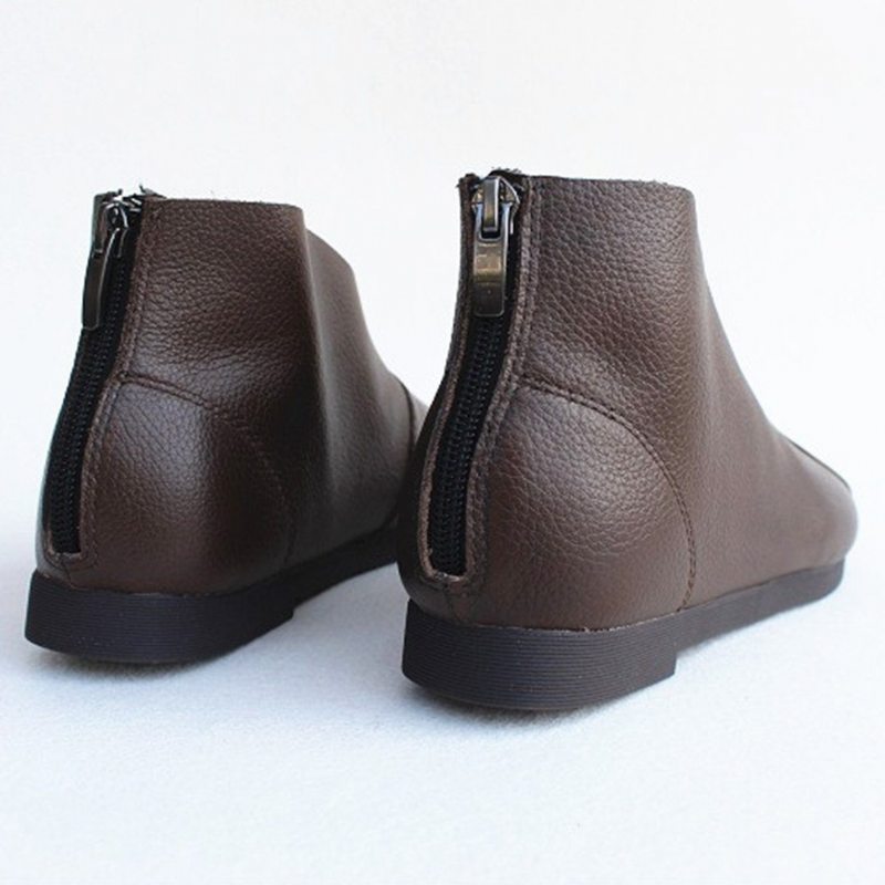 Bottines En Cuir Zippées À L'arrière