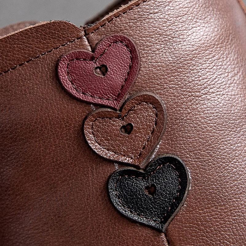 Bottines Décontractées En Cuir Avec Cœur D'amour En Peluche Rétro D'hiver