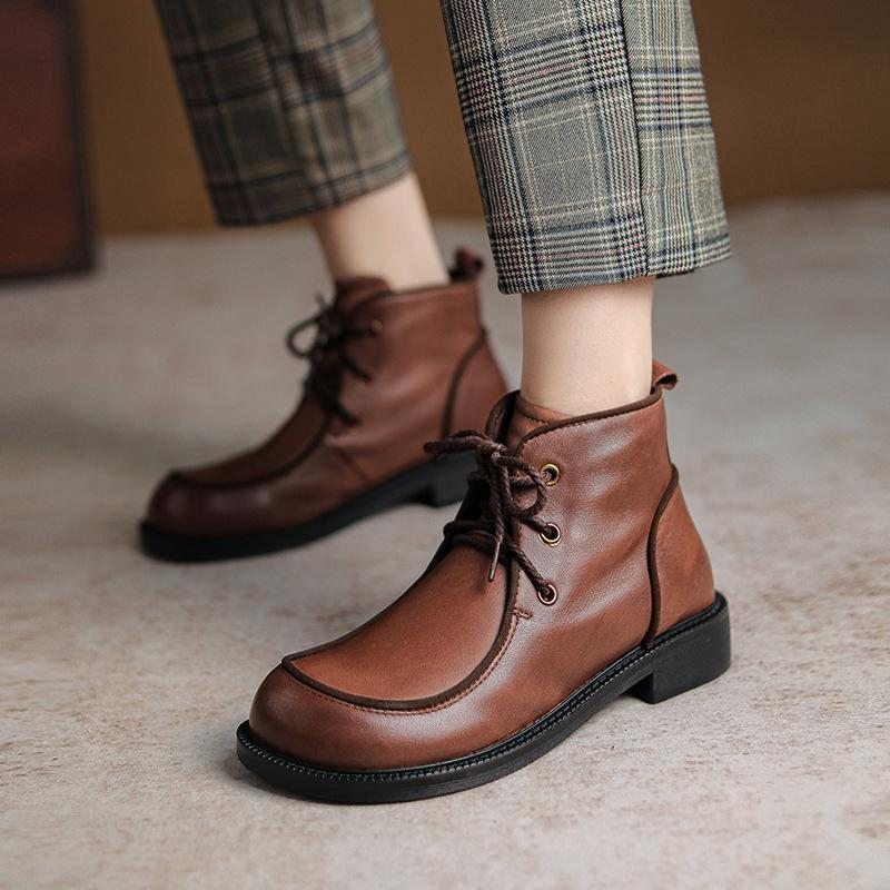 Bottines Décontractées En Cuir Rétro D'automne