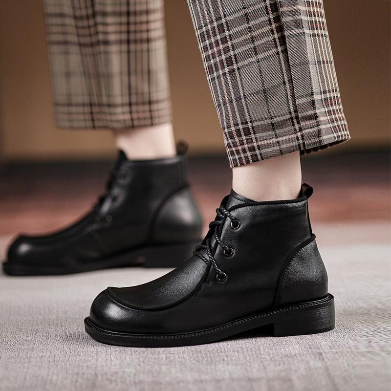 Bottines Décontractées En Cuir Rétro D'automne