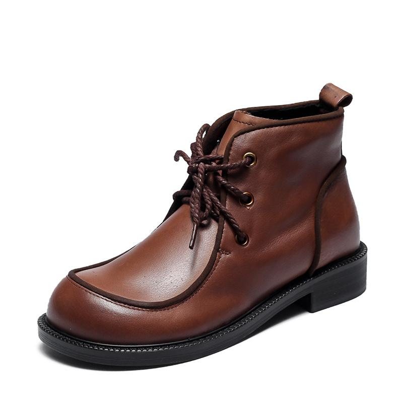 Bottines Décontractées En Cuir Rétro D'automne