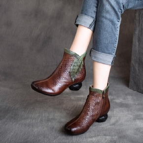 Bottines Décontractées En Feuille De Cuir Rétro Printemps Hiver