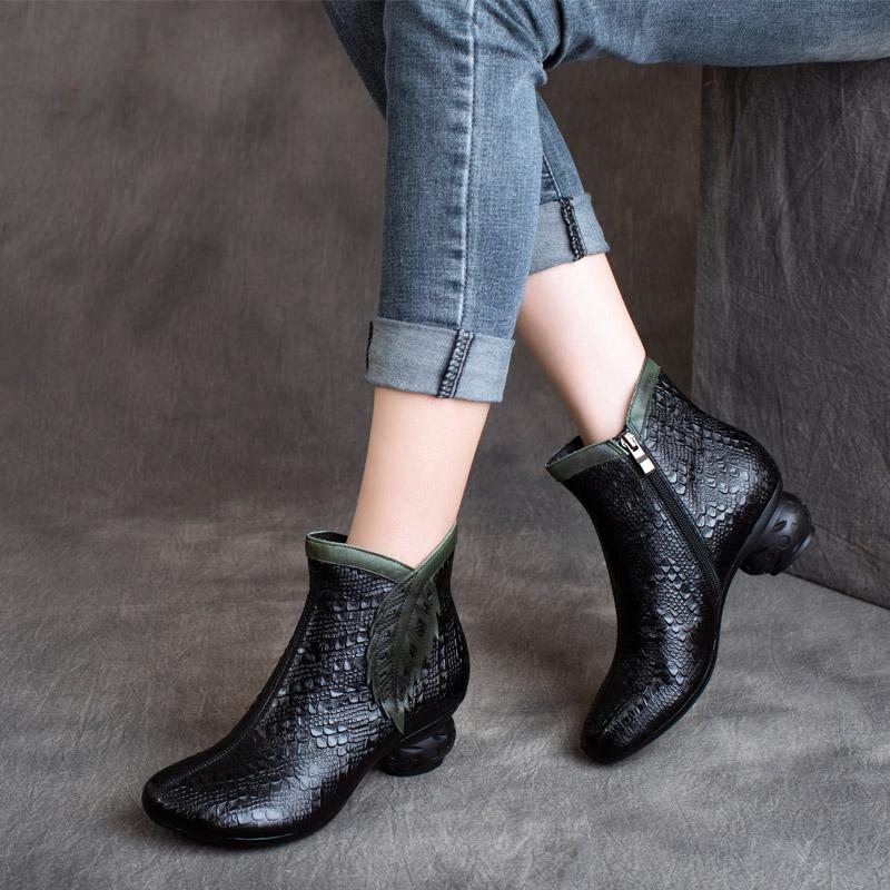 Bottines Décontractées En Feuille De Cuir Rétro Printemps Hiver