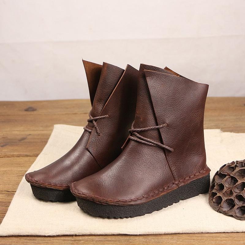 Bottines Décontractées À Laçage En Cuir Vintage